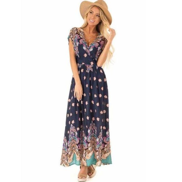 Blu Heaven boho vneck flowy maxi dress size large - Picture 4 of 10